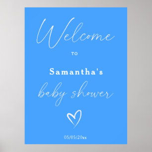 Minimalist Simple Blue Baby Shower Welcome Poster