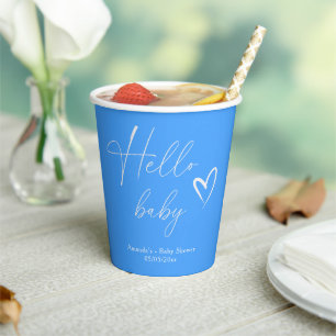 Minimalist Simple Blue Hello Baby Paper Cups