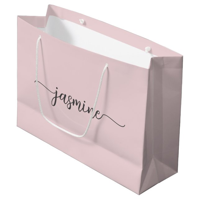 Minimalist Simple Blush Pink Monogram Girly Script Large Gift Bag (Front Angled)