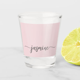 Minimalist Simple Blush Pink Monogram Girly Script Shot Glass
