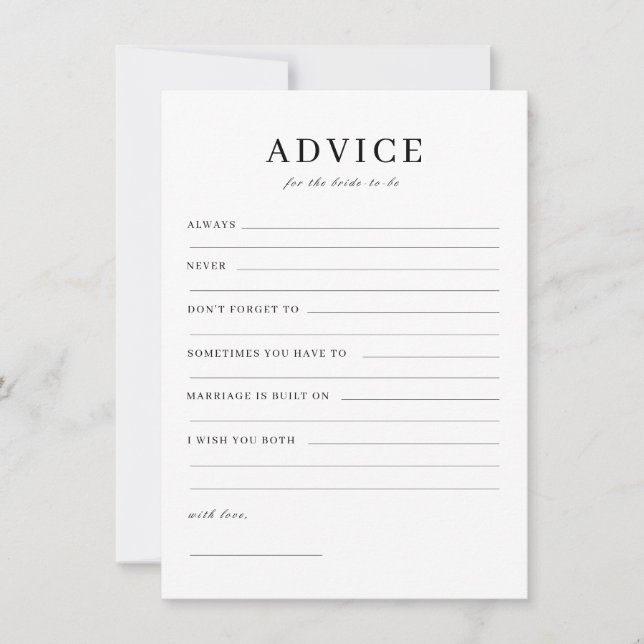 Minimalist Simple Bride To Be Advice Card (Front)