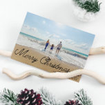 Minimalist Simple Christmas Script Overlay 1 Photo Holiday Card<br><div class="desc">Minimalist Retro Script "Merry Christmas" with customizable year and text.  Backside has a neutral beige background with room for a custom message.</div>