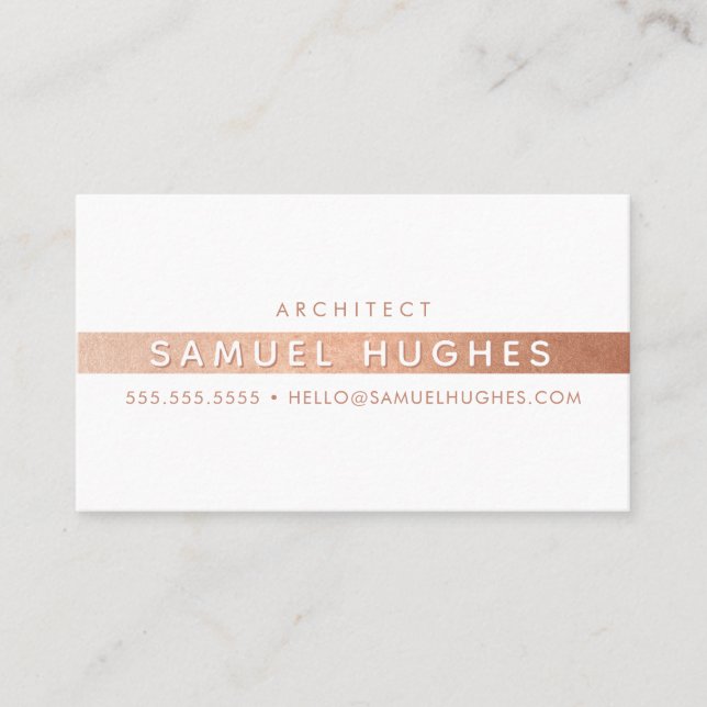 MINIMALIST simple clean faux rose gold foil stripe Business Card (Front)