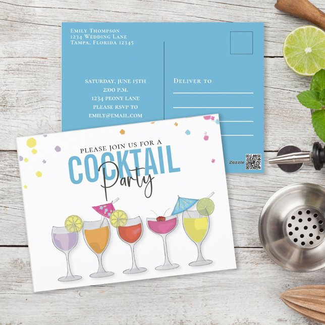 Minimalist Simple Cocktail Party Modern Invitation Postcard (Creator Uploaded)