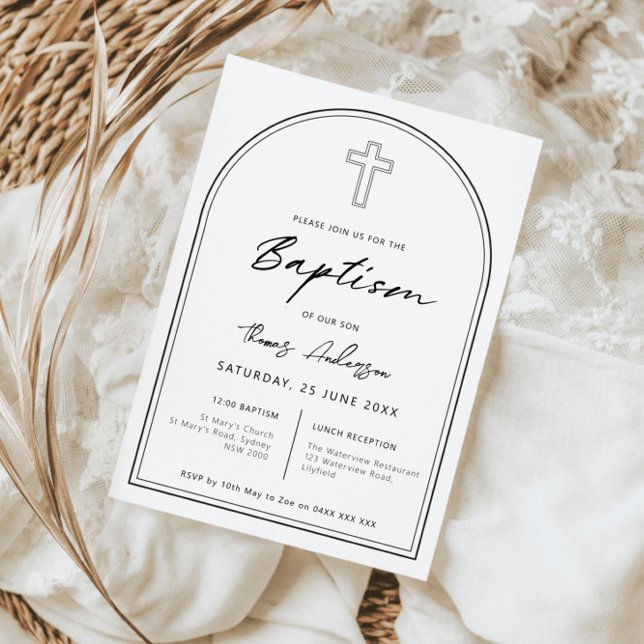 Minimalist simple cross  arch baptism invitation (Creator Uploaded)