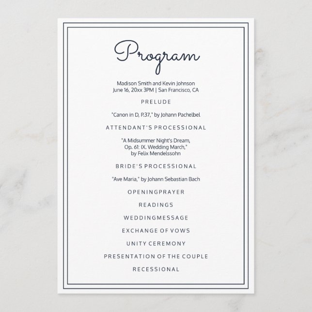 Minimalist Simple Cursive Script Wedding Program (Front)