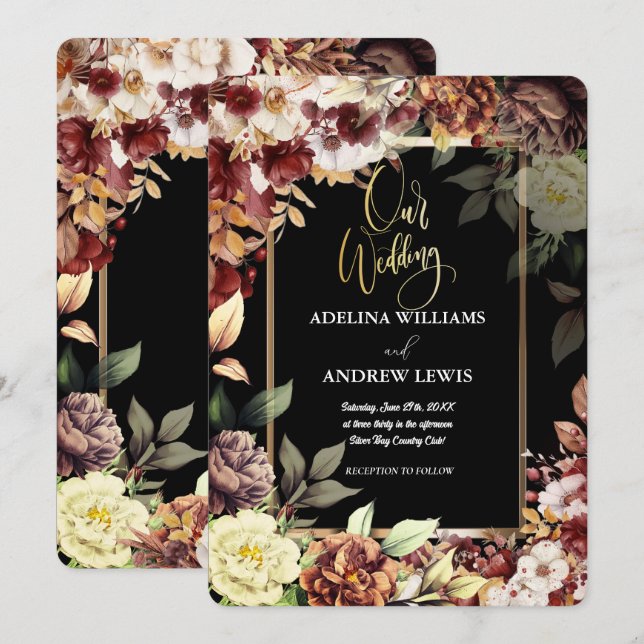 Minimalist Simple  Cute Rose Gold Frame Wedding Invitation (Front/Back)