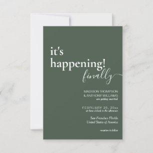 Minimalist Simple Dark Green Photo Wedding Invitation