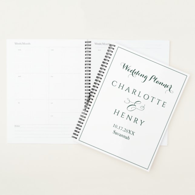 Minimalist Simple Elegant Green and White Wedding  Planner (Display)