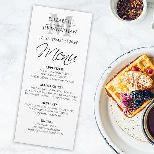 Minimalist Simple Elegant Grey Monogram Wedding Menu