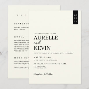 Minimalist Simple Elegant Ivory QR Code Wedding  Invitation