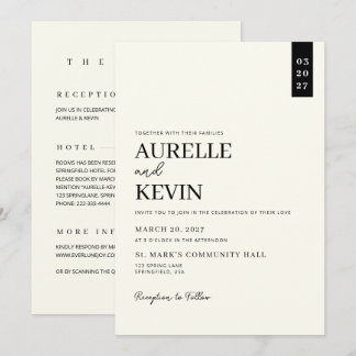 Minimalist Simple Elegant Ivory QR Code Wedding Invitation