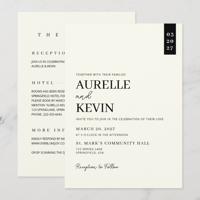 Minimalist Simple Elegant Ivory QR Code Wedding  Invitation (Front/Back)