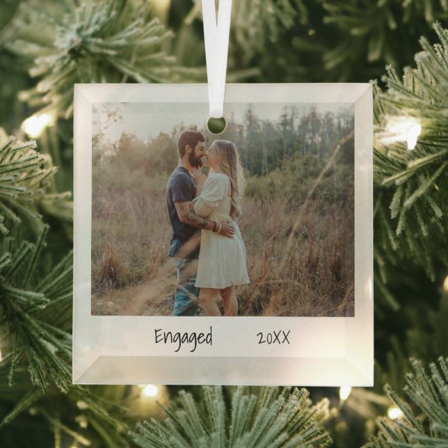 Minimalist Simple Engagement Photo Engaged Glass Ornament (Insitu)