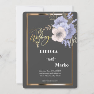 Minimalist Simple Floral,Gold Frame invitation