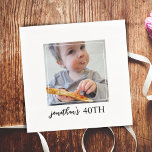 Minimalist Simple Forty Birthday Party Photo  Napkin<br><div class="desc">Modern Simple Birthday Custom Photo Napkins Personalized |
Happy 40th 50th 60th 70th 80th Birthday Party Custom Napkins with Photo | 
Personalize these napkins with custom text.
You could change the background colour as well.</div>
