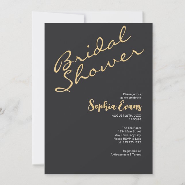Minimalist & Simple Gold and Black Bridal Shower Invitation (Front)