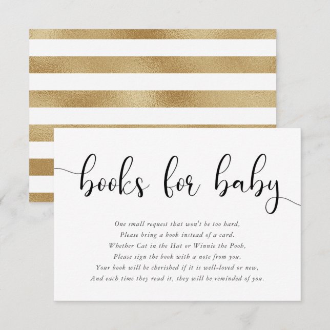 Minimalist simple gold black white books for baby enclosure card (Front/Back)
