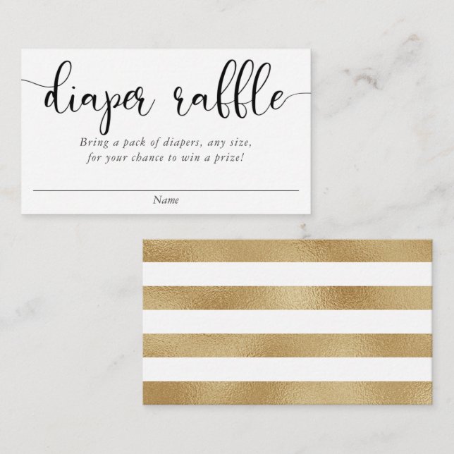 Minimalist simple gold black white diaper raffle enclosure card (Front/Back)