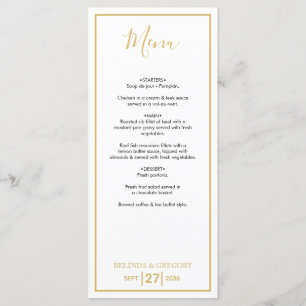 Minimalist Simple Gold Black & White Wedding Menu