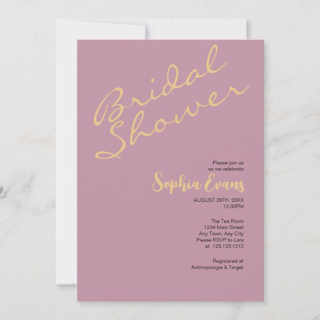 Minimalist & Simple Gold Dusty Pink Bridal Shower Invitation (Front)