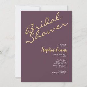 Minimalist & Simple Gold & Eggplant Bridal Shower Invitation