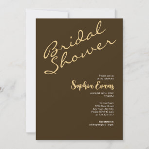 Minimalist & Simple Gold & Mocha Bridal Shower Invitation