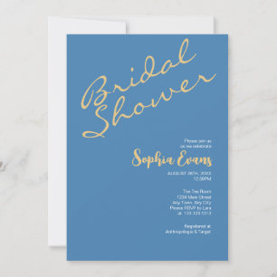 Minimalist & Simple Gold Steel Blue Bridal Shower Invitation