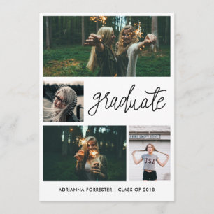 Minimalist Simple Graduate Script   Four Photo Invitation
