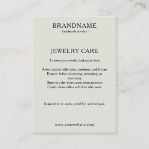 Minimalist Simple Green Jewelry Care Card