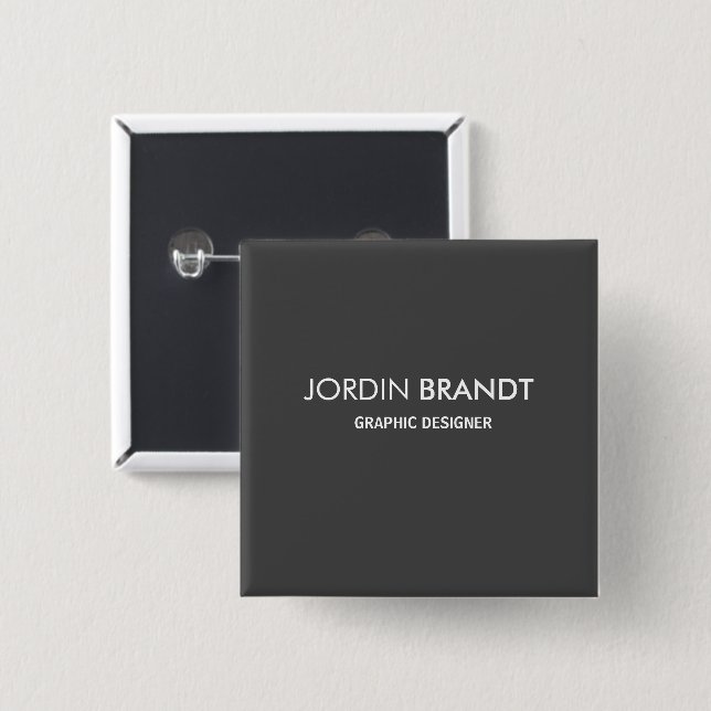 Minimalist simple grey business 2 inch square button (Front & Back)