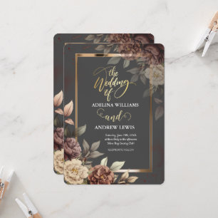 Minimalist Simple Grey, Rose Gold Frame Wedding Invitation