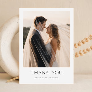 Minimalist Simple Handwritten Script Wedding Photo Thank You Card
