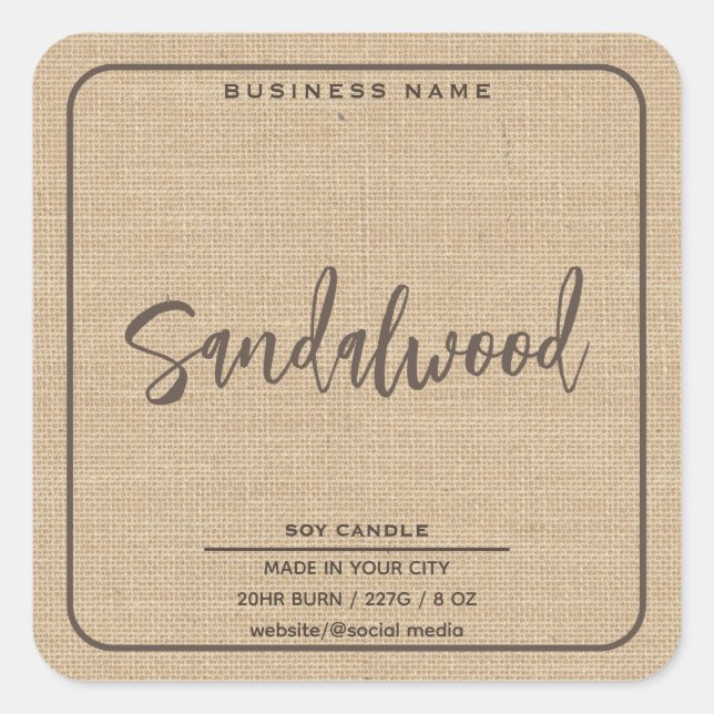 Minimalist simple linen look script candle   squar square sticker (Front)