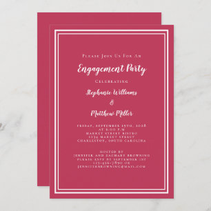 Minimalist Simple Magenta Red Engagement Party Invitation