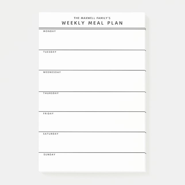 Minimalist Simple Meal Planning Post-it Notes (Front)