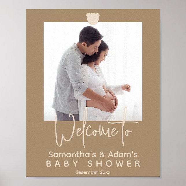 Minimalist simple modern Baby Shower Photo welcome Poster (Front)