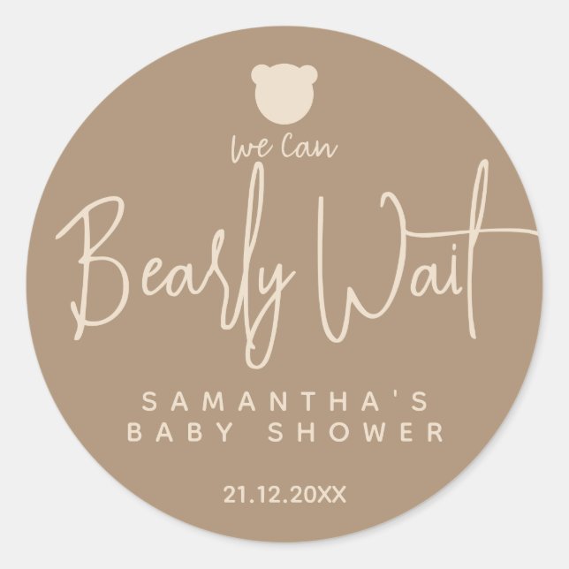 Minimalist simple modern bear Baby Shower Classic Round Sticker (Front)