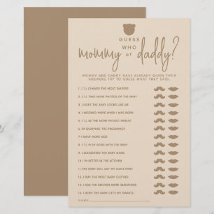Minimalist simple modern bear Baby Shower Game 