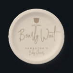 Minimalist simple modern bear Baby Shower Paper Plate<br><div class="desc">A little wild one is on the way? Of course you’ll celebrate! This We can bearly design help you plan a great Baby Shower!</div>
