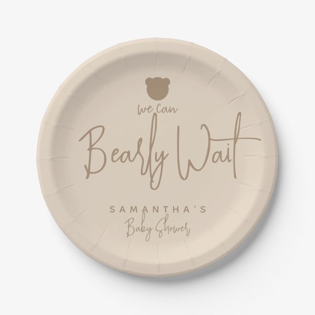 Minimalist simple modern bear Baby Shower Paper Plate (Front)