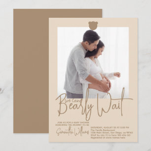 Minimalist simple modern bear Baby Shower Photo Invitation