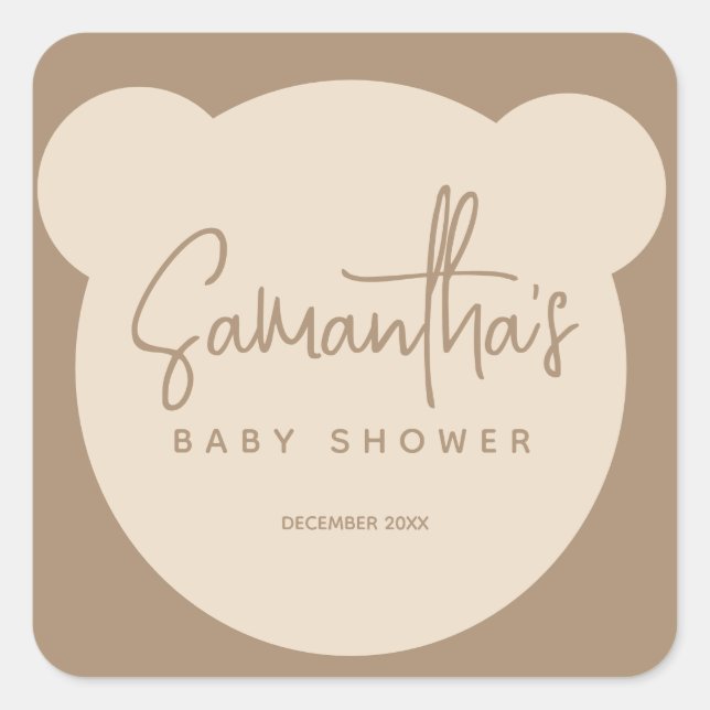 Minimalist simple modern Bear Baby Shower Square Sticker (Front)