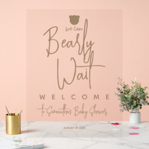 Minimalist simple modern bear Baby Shower welcome  Acrylic Sign