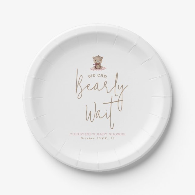 Minimalist Simple Modern Teddy Bear Baby Shower Paper Plate (Front)