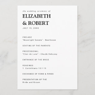 Minimalist Simple Modern wedding Ceremony Black  Program