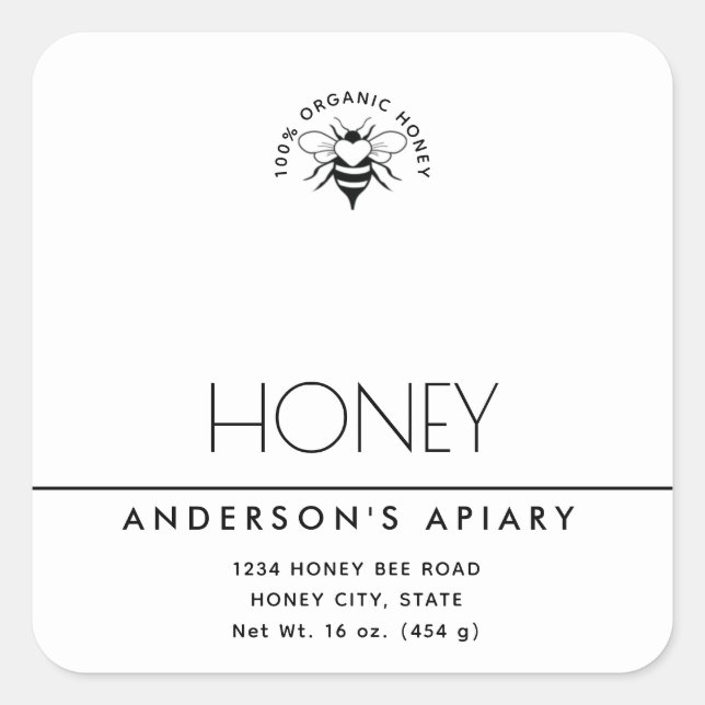 Minimalist simple modern white honey square sticker (Front)