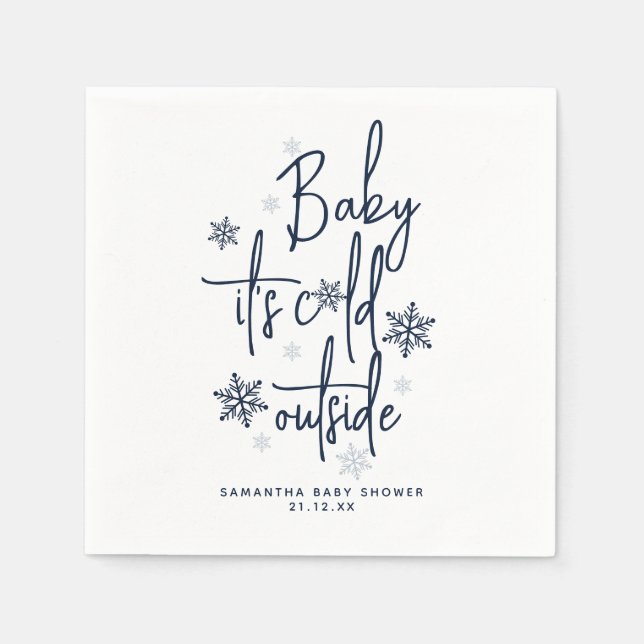 Minimalist simple modern winter Baby Boy Shower  Napkin (Front)