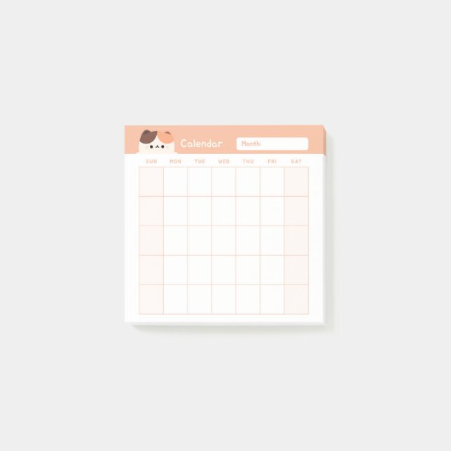Minimalist Simple Monthly Planner Calendar Post-it Notes (Front)