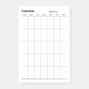 Minimalist Simple Monthly Planner Calendar Post-it Notes
